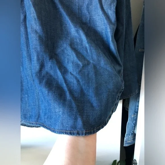 ANTHROPOLOGIE CLOTH & STONE CHAMBRAY LACE UP BLOUSE MEDIUM TENCEL LYOCELL TUNIC - Picture 7 of 10